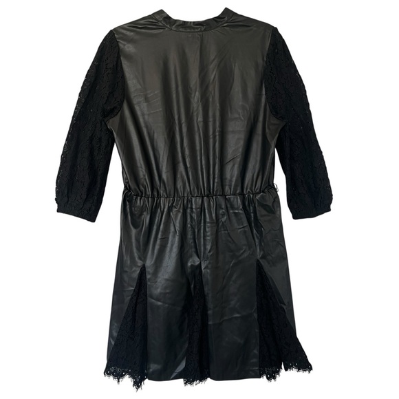 VENUS Faux Leather & Lace Dress Black Size 16 NEW (missing belt tie) - Picture 2 of 13